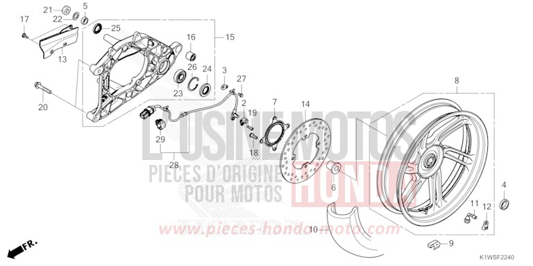 ROUE ARRIERE/BRAS OSCILLANT de SH350i PEARL NEBBIA WHITE (NHC95) 2025