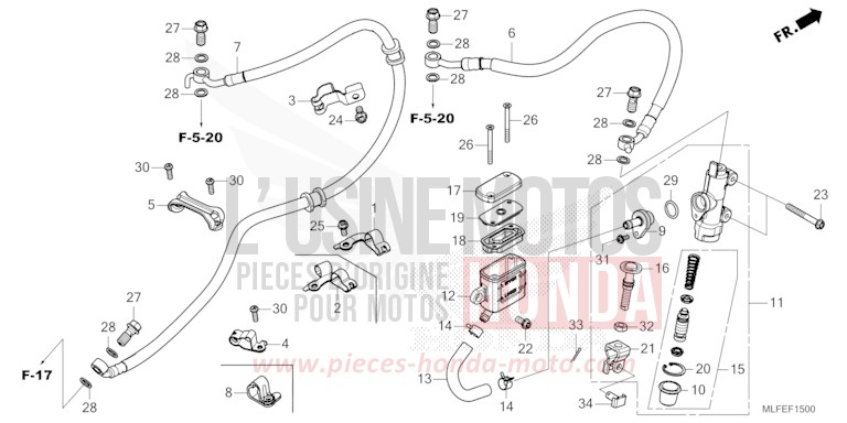 REAR BRAKE MASTER CYLINDER de NT1100 PEARL HAWKSEYE BLUE (PB409) de 2026