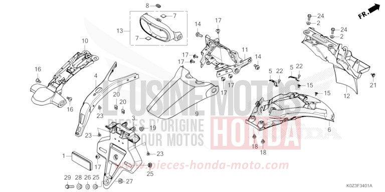 GARDE-BOUE ARRIERE (CB350RS/GB350S) de GB350S PEARL DEEP MUD GRAY (NHC47) 2025