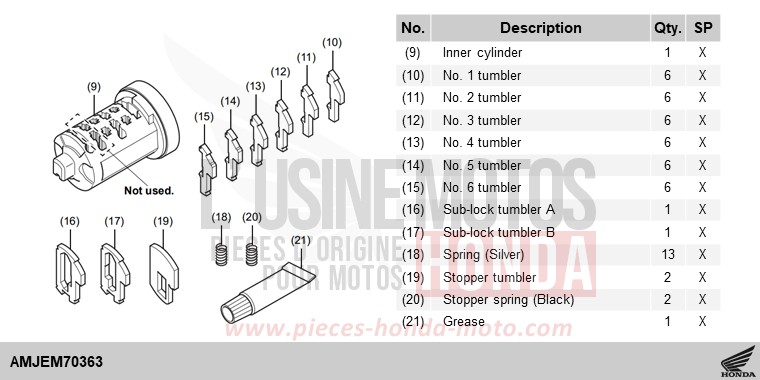 CYLINDER INNER SET,1KEY(WAVE) de NT1100 MAT WARM ASH METALLIC (YR386) 2025