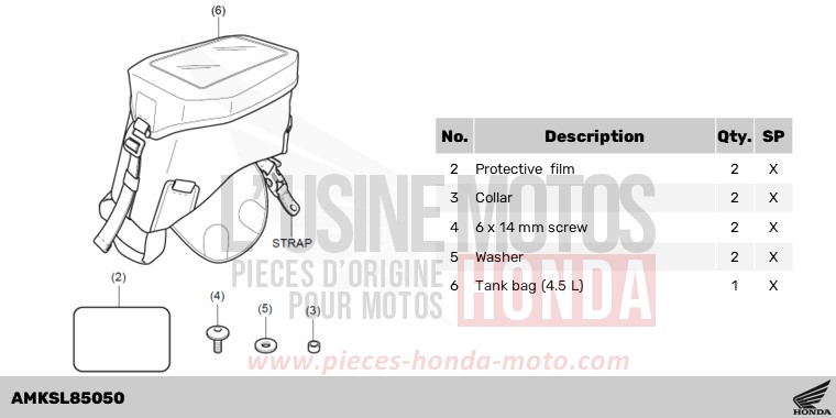 KIT,TANK BAG(4.5L) de NT1100 MAT IRIDIUM GRAY METALLIC (NHC64) 2024