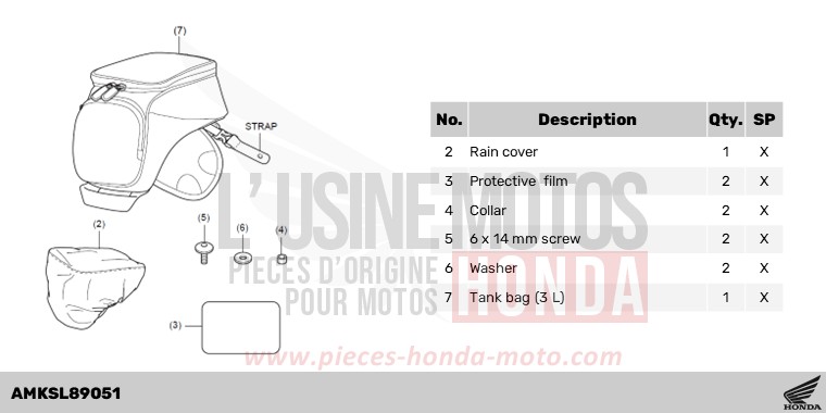 KIT,TANK BAG(3L) de NT1100 MAT IRIDIUM GRAY METALLIC (NHC64) 2024