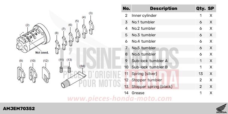 CYLINDER INNER SET,1KEY(WAVE) de NT1100 MAT IRIDIUM GRAY METALLIC (NHC64) 2024