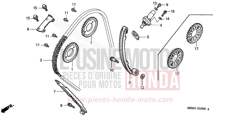 CHAINE A CAMES/TENDEUR de CBR600F NOIR (NH1) de 2001