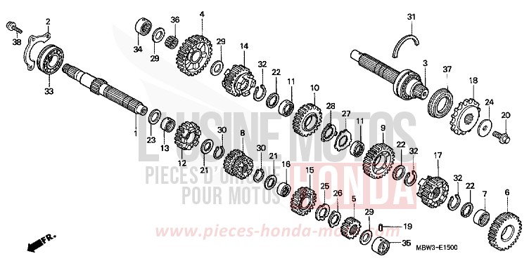 BOITE DE VITESSES de CBR600F NOIR (NH1) de 2001