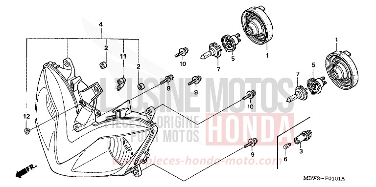 PROJECTEUR (2) de CBR600F NOIR (NH1) de 2001