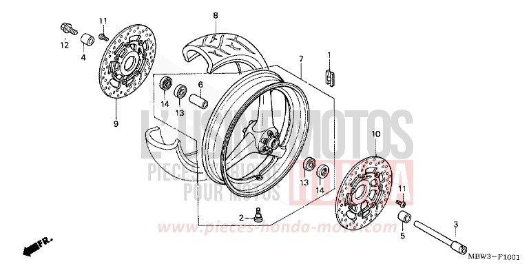 ROUE AVANT (2) de CBR600F NOIR (NH1) 2001