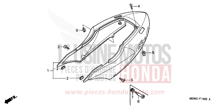 CAPOT ARRIERE (1) de CBR600F NOIR (NH1) de 2001