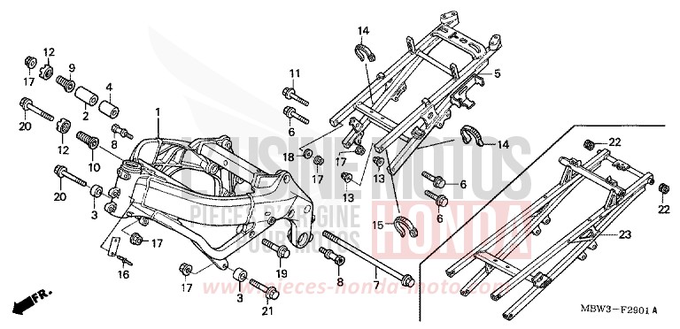 CARROSSERIE DE CHASSIS (2) de CBR600F NOIR (NH1) de 2001