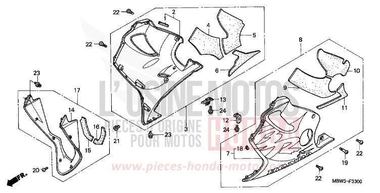 CAPOT INFERIEUR de CBR600F NOIR (NH1) de 2001