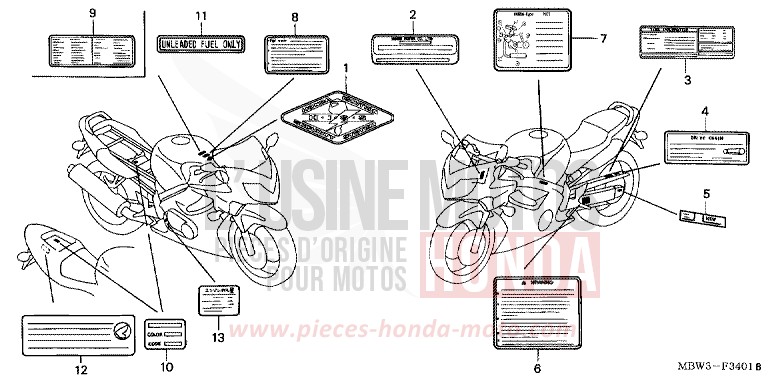 ETIQUETTE DE PRECAUTIONS (2) de CBR600F NOIR (NH1) de 2001