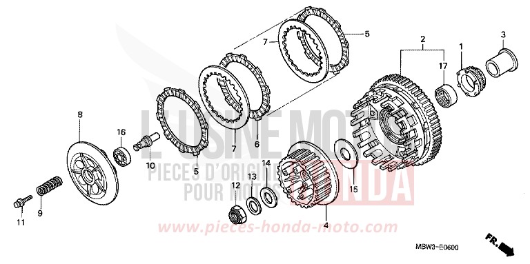 EMBRAYAGE (1) de CBR600F SPARKLING RED (R127) de 2001
