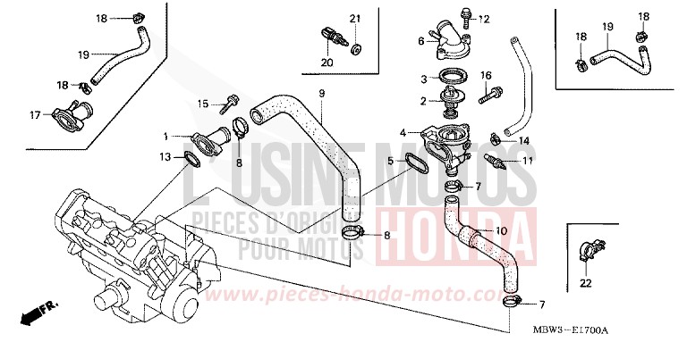 THERMOSTAT de CBR600F SPARKLING RED (R127) de 2001
