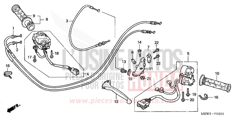 LEVIER DE GUIDON/COMMUTATEUR/CABLE (2) de CBR600F SPARKLING RED (R127) de 2001