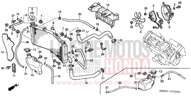 RADIATEUR de CBR600F SPARKLING RED (R127) de 2001