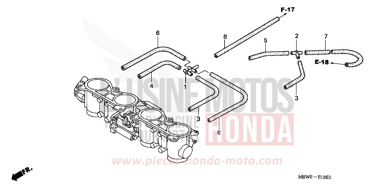 CORPS DE PAPILLON (TUBULURE) de CBR600F ITALIAN RED (R157) de 2004
