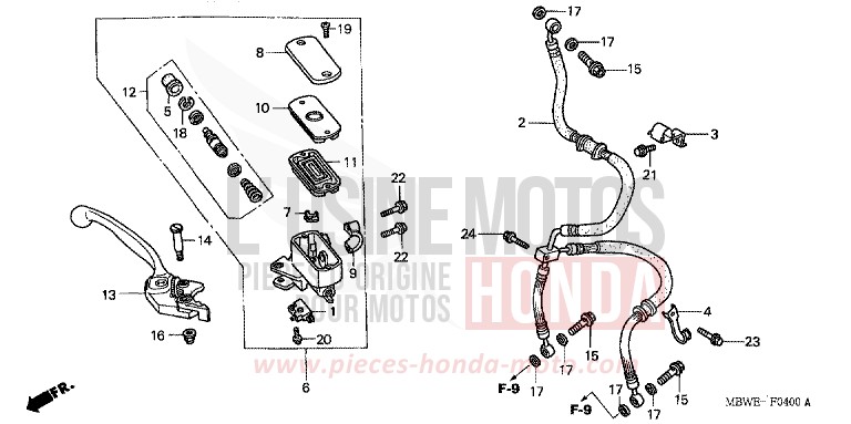 MAITRE-CYLINDRE FREIN AV. de CBR600F ITALIAN RED (R157) de 2004