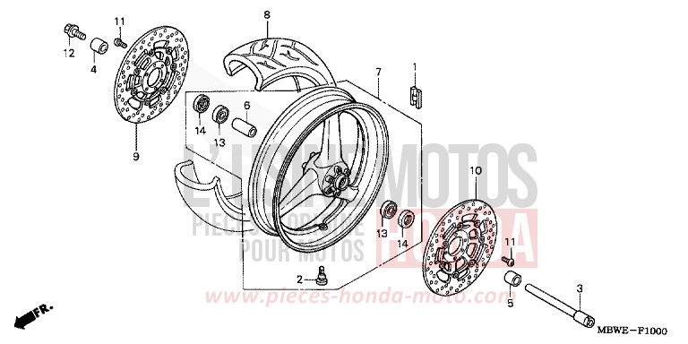 ROUE AVANT de CBR600F ITALIAN RED (R157) de 2004
