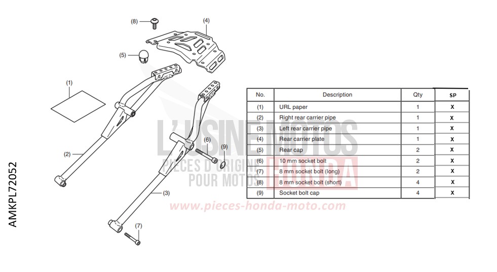 KIT,REAR CARRIER de CB500F MAT AXIS GRAY METALLIC (NH303) de 2022