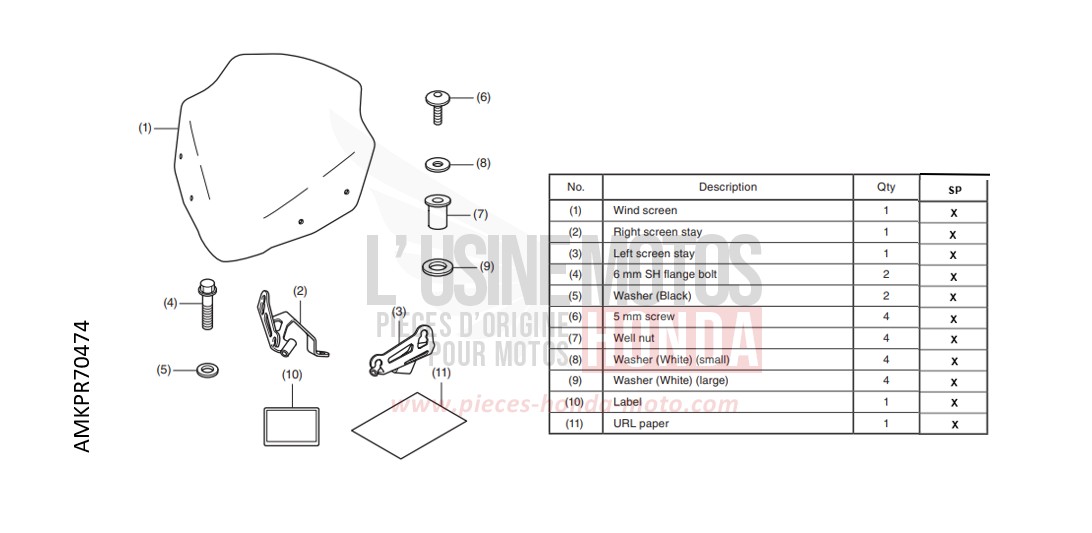 KIT,WIND SCREEN de CB500F PEARL SMOKY GRAY (NHC53) de 2022