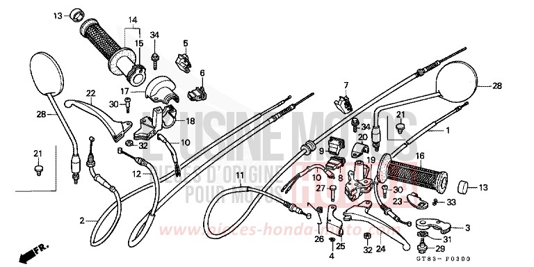 LEVIER DE GUIDON/COMMUTATEUR/CABLE de Wallaroo GRACIOUS GOLD (YR164) de 1990