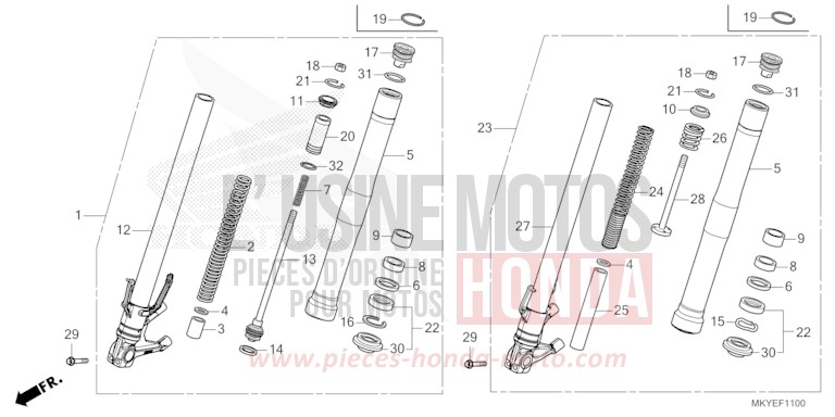 FOURCHETTE AVANT de CB650R CANDY CHROMOSPHERE RED (R381) 2024