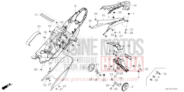 GARDE-BOUE ARRIERE de CB650R PEARL SMOKY GRAY (NHC53) 2024