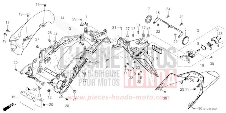 GARDE-BOUE ARRIERE/FEU D'IMMATRICULATION de FSH125 PEARL JASMINE WHITE (NHB35) 2021