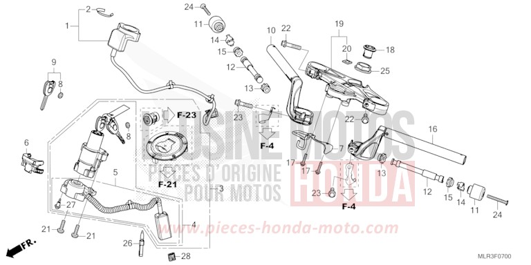 TUYAU DE GUIDON/PONT SUPERIEUR de CBR500R GRAND PRIX RED (R380) 2026