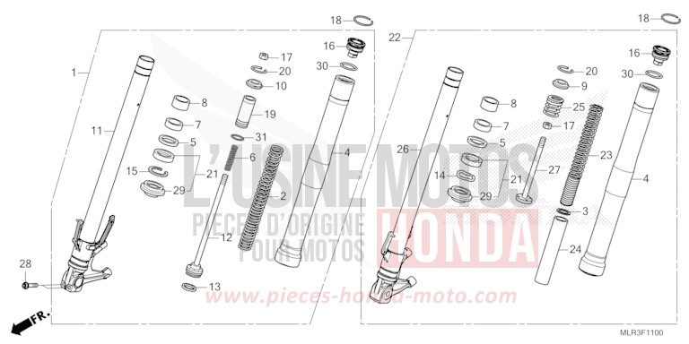 FOURCHETTE AVANT de CBR500R GRAND PRIX RED (R380) 2026