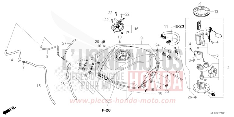 RESERVOIR A CARBURANT/POMPE A CARBURANT de CBR500R GRAND PRIX RED (R380) 2026