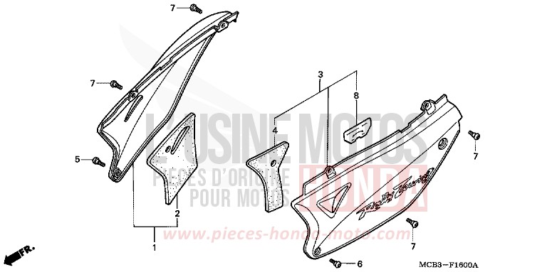 COUVERCLE LATERAL de Transalp CYNOS GRAY METALLIC (NH400) 2001