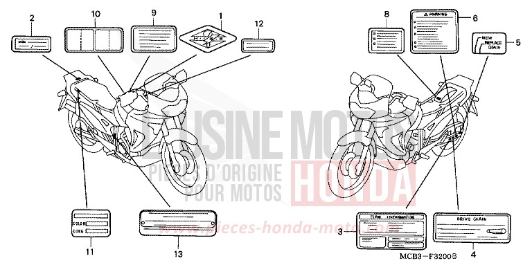 ETIQUETTE DE PRECAUTIONS de Transalp CYNOS GRAY METALLIC (NH400) 2001