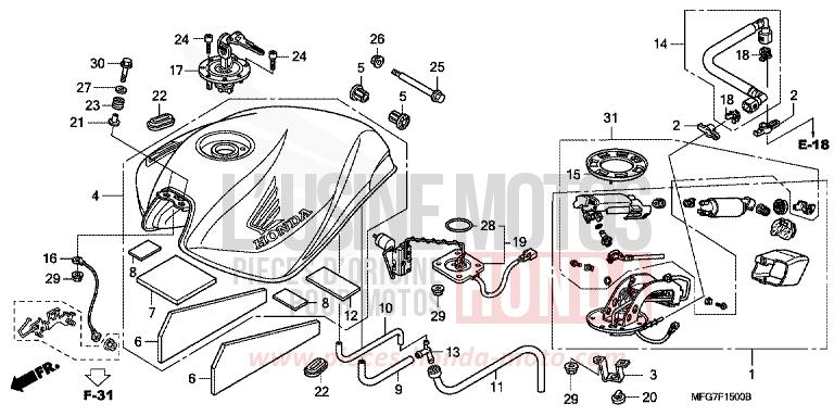 RESERVOIR A CARBURANT de Hornet QUASAR SILVER METALLIC (NHA48) 2009