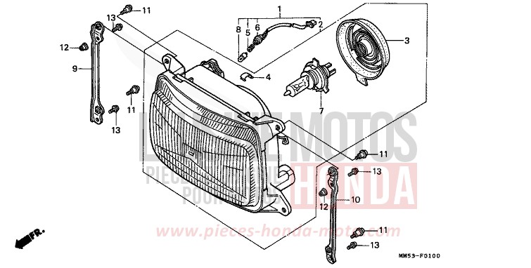 PROJECTEUR (CBR1000FH/FJ/FM) de CBR1000F KARAKORUM GRAY METALLIC-U (NH197E) 1987