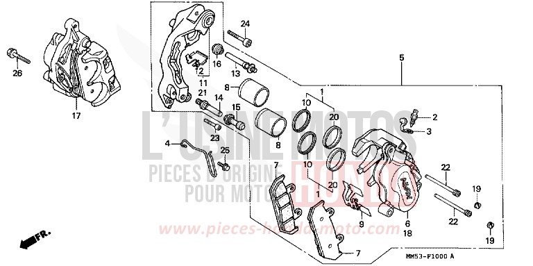 ETRIER DE FREIN AVANT (CBR1000FH/FJ/FM) de CBR1000F PEARL CRYSTAL WHITE (NH193H) 1988