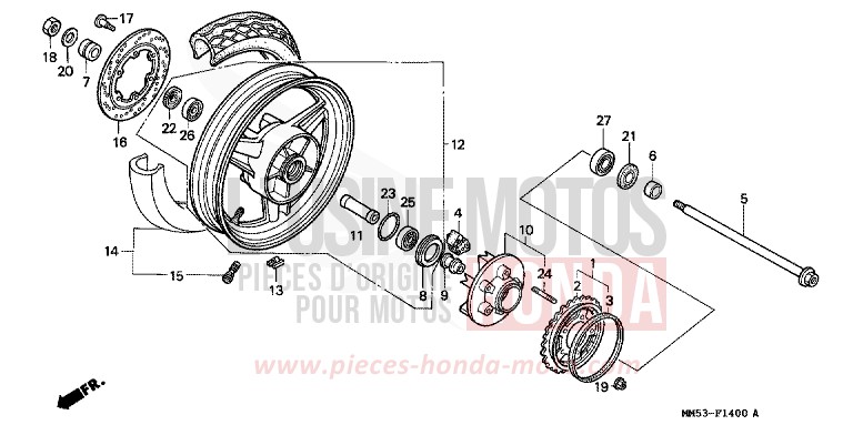 ROUE ARRIERE (CBR1000FH/FJ/FM) de CBR1000F PEARL CRYSTAL WHITE (NH193H) 1988