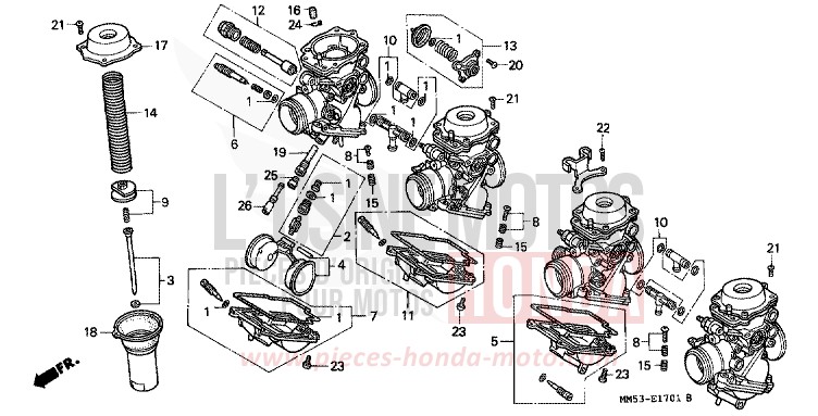 CARBURATEUR (PIECES CONSTITUTIVES) de CBR1000F PASSION RED (R109A) 1989