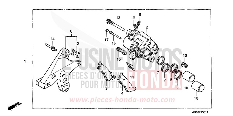 ETRIER DE FREIN ARRIERE (CBR1000FK) de CBR1000F PASSION RED (R109A) 1989