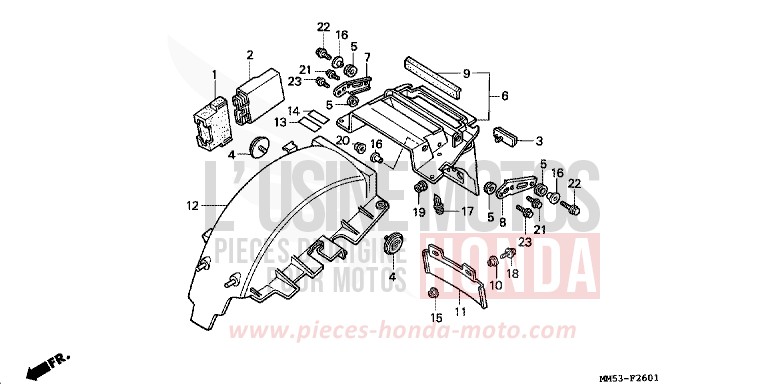 GARDE-BOUE ARRIERE (CBR1000FK) de CBR1000F PASSION RED (R109A) 1989