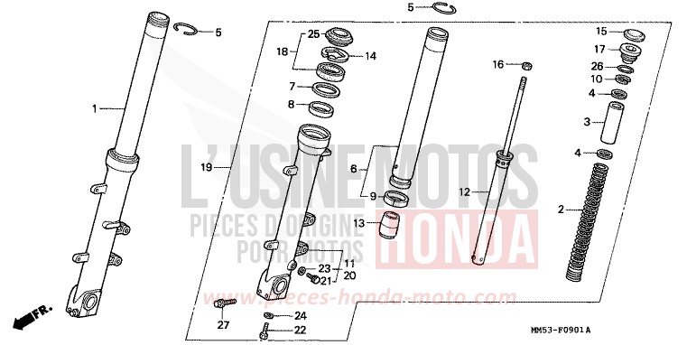 FOURCHETTE AVANT (CBR1000FK) de CBR1000F PEARL CRYSTAL WHITE (NH193H) 1989