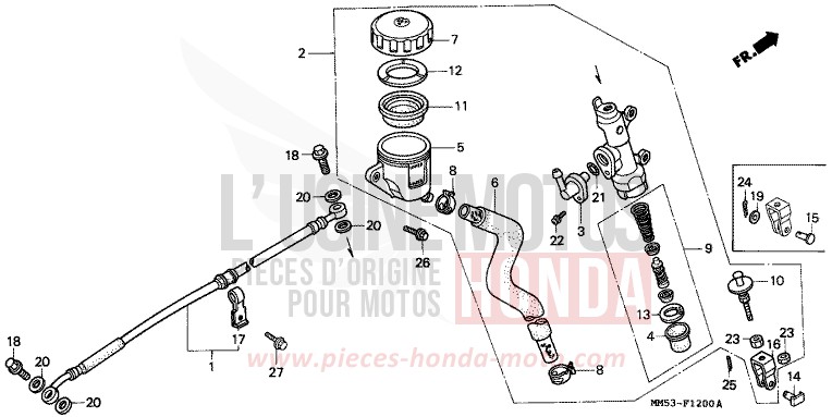 MAITRE-CYLINDRE FREIN AR. CYLINDRE de CBR1000F PEARL CRYSTAL WHITE (NH193H) 1989