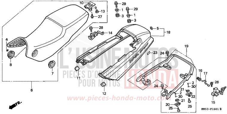 SIEGE/CAPOT ARRIERE (CBR1000FK) de CBR1000F PEARL CRYSTAL WHITE (NH193H) 1989