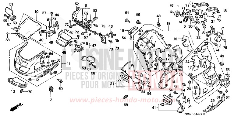 CAPOT (CBR1000FK) de CBR1000F PEARL CRYSTAL WHITE (NH193H) 1989