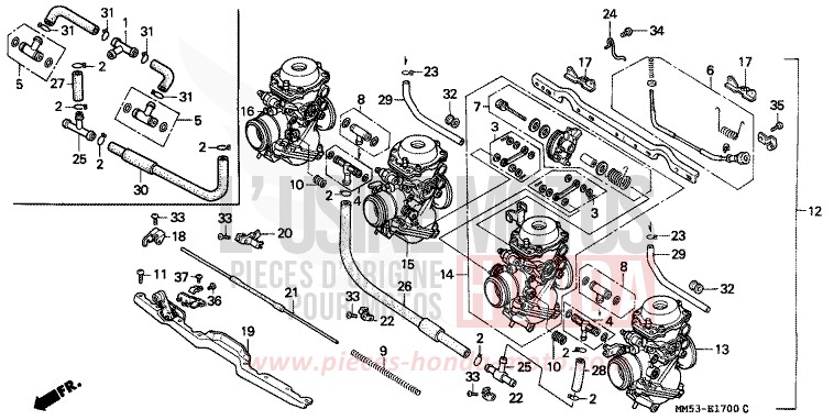 CARBURATEUR (ENS.) de CBR1000F PEARL CRYSTAL WHITE (NH193K) 1989