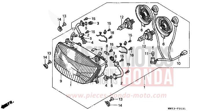 PROJECTEUR (1) de CBR1000F PEARL CRYSTAL WHITE (NH193K) 1989