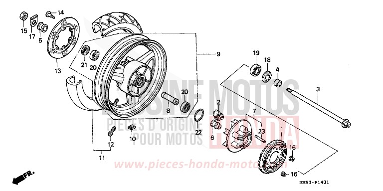 ROUE ARRIERE (CBR1000FK) de CBR1000F PEARL CRYSTAL WHITE (NH193K) 1989