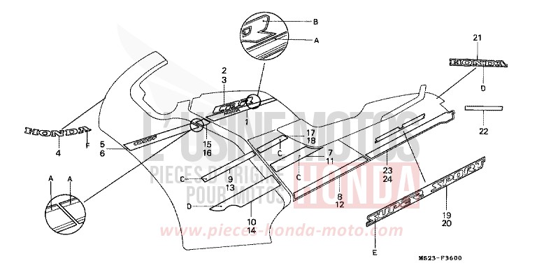 RAYURE (CBR1000FL) de CBR1000F PASSION RED (R109A) de 1990