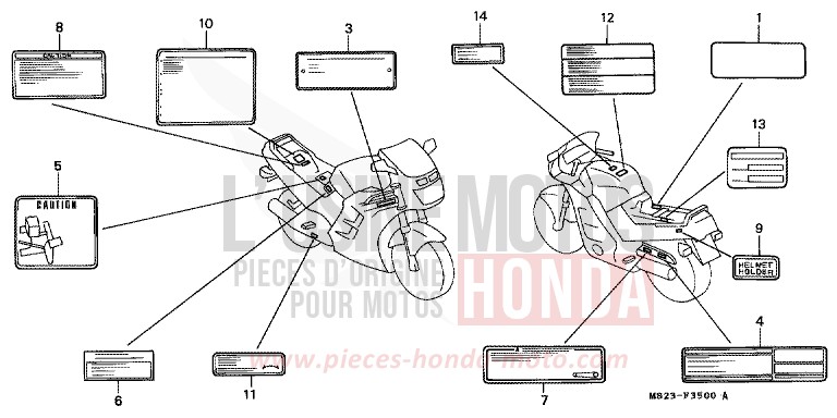 ETIQUETTE DE PRECAUTIONS de CBR1000F PASSION RED (R109B) de 1990