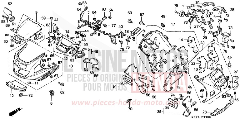 CAPOT de CBR1000F PEARL CRYSTAL WHITE (NH193K) 1990